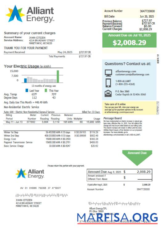Downloadable Australia Alinta Energy utility bill template in Word and PDF formats, version 3